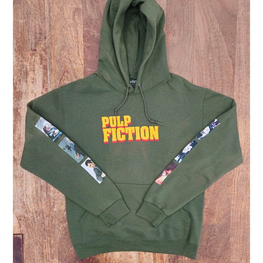 Pulp Fiction Hoodie Unisex S Olive Green Graphic Pullover 1994 Tarantino